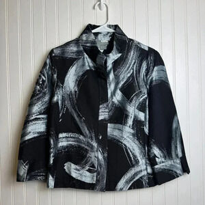 Eccoci Black Silver 3/4 Sleeve Blazer Jacket Size 8 D29
